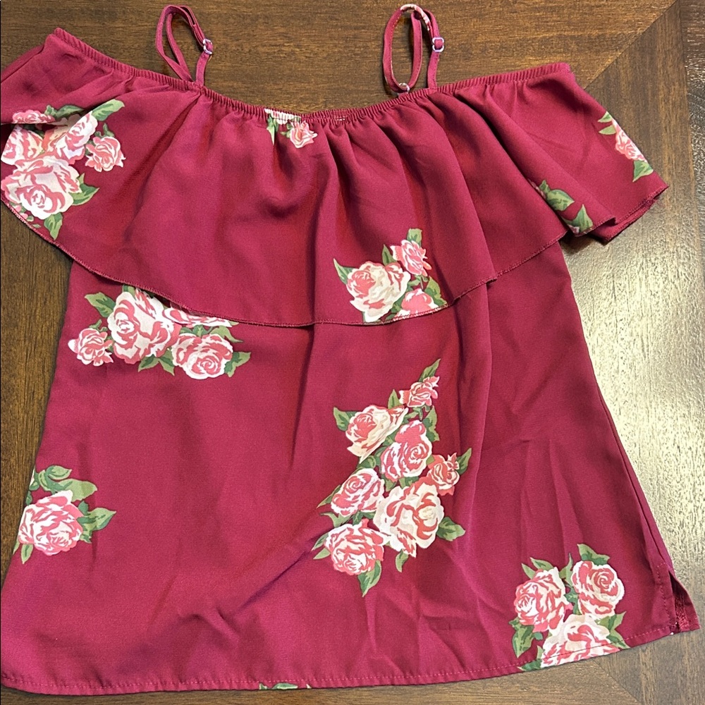 Floral Ruffle Top - Burgundy